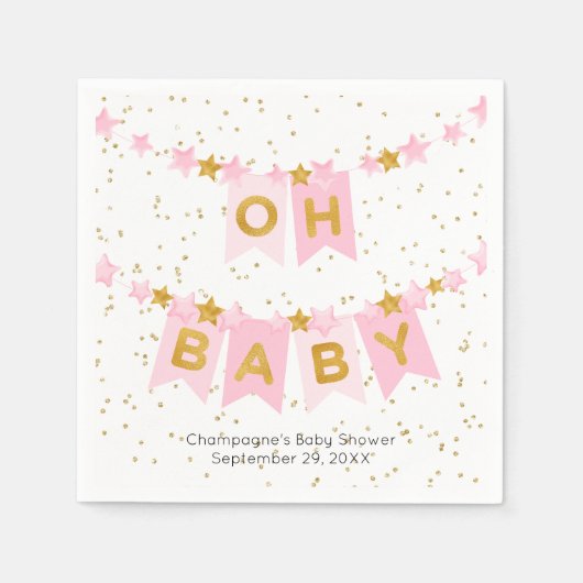 Oh Baby Pink Bunting Flags Baby shower Servet (Voorkant)