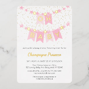 Oh Baby Pink Bunting Flags Foto Baby shower Folie Uitnodiging