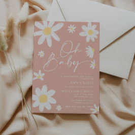 Oh Baby Pink Daisy Baby shower Invitation Kaart