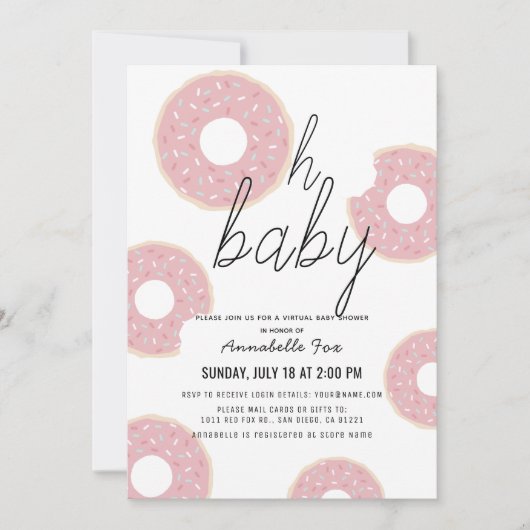 Oh Baby Pink Donut Girl Virtual Baby shower Kaart (Voorkant)