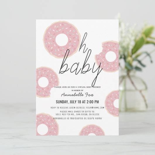 Oh Baby Pink Donut Girl Virtual Baby shower Kaart (Staand voorkant)