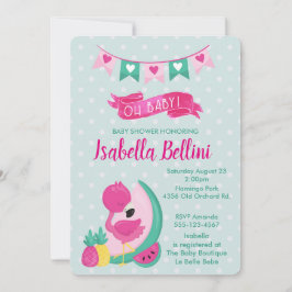 Oh baby Pink Flamingo Baby shower Kaart