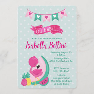 Oh baby Pink Flamingo Baby shower Kaart