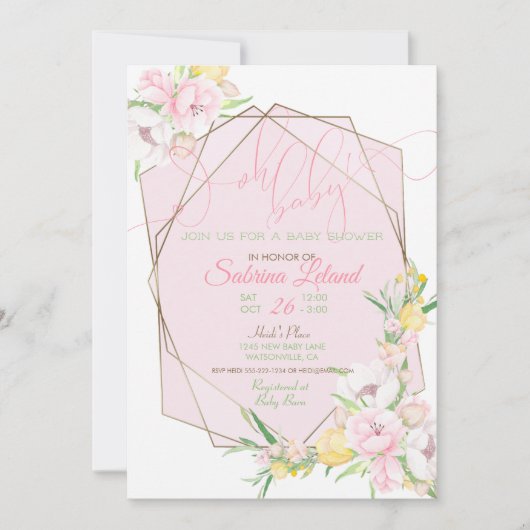 Oh Baby Pink Floral Baby shower Crystal Lijst Kaart (Voorkant)