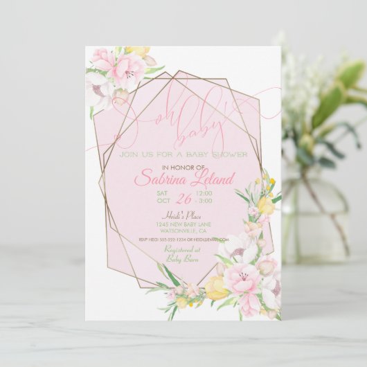 Oh Baby Pink Floral Baby shower Crystal Lijst Kaart (Staand voorkant)
