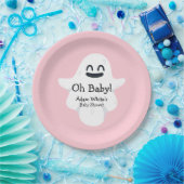 Oh Baby Pink Ghost Halloween Baby shower Papieren Bordje (Feest)