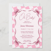 Oh Baby Pink Gingham Bows Baby Shower Kaart (Voorkant)