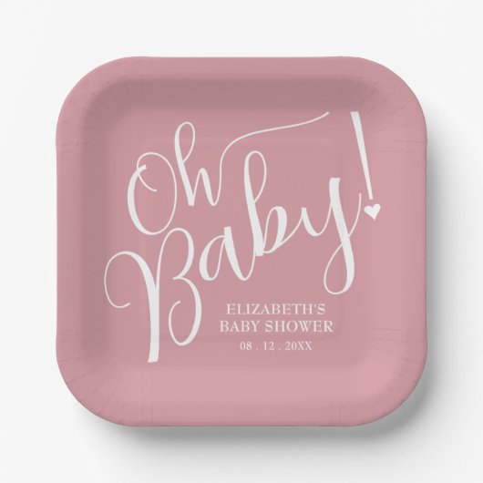 Oh Baby! Pink Girl Baby shower Papieren Bordje (Voorkant)
