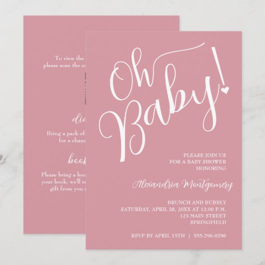 Oh Baby! Pink Girl Baby shower QR-code Kaart (Voorkant / Achterkant)
