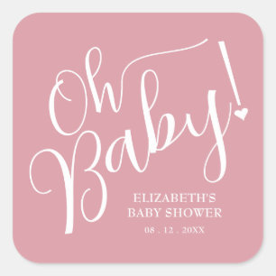 Oh Baby! Pink Girl Baby shower Vierkante Sticker