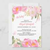 Oh Baby Pink Gold Floral Waterverf Baby shower Kaart (Voorkant)