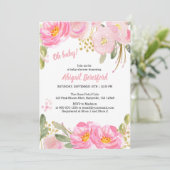 Oh Baby Pink Gold Floral Waterverf Baby shower Kaart (Staand voorkant)