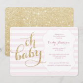 Oh Baby Pink Gold Glitter Baby shower Uitnodigen Kaart (Voorkant / Achterkant)