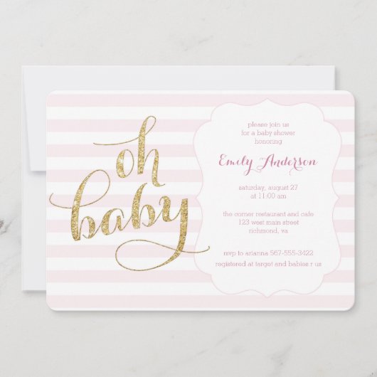 Oh Baby Pink Gold Glitter Baby shower Uitnodigen Kaart (Voorkant)