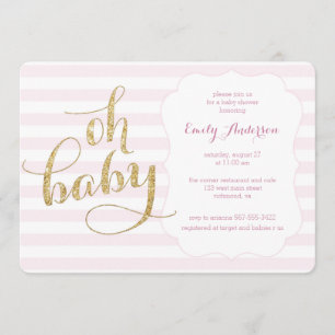 Oh Baby Pink Gold Glitter Baby shower Uitnodigen Kaart