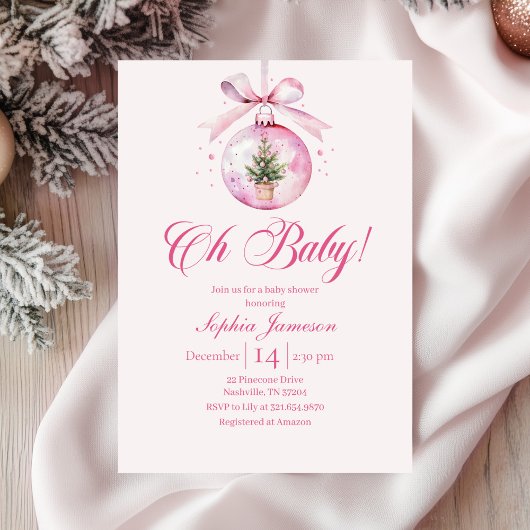 Oh Baby Pink Holiday Baby Shower Kaart