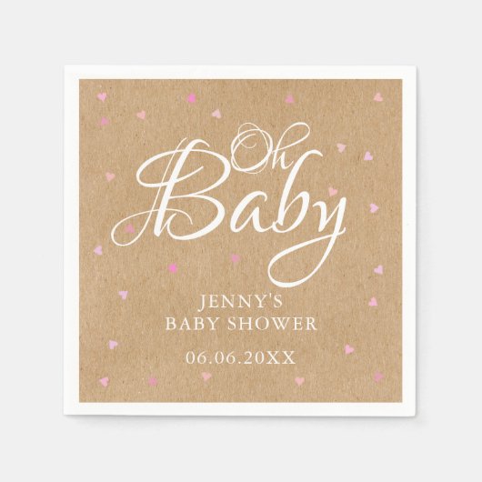 Oh Baby Pink Love Hearts Baby shower / Sprinkle Servet (Voorkant)