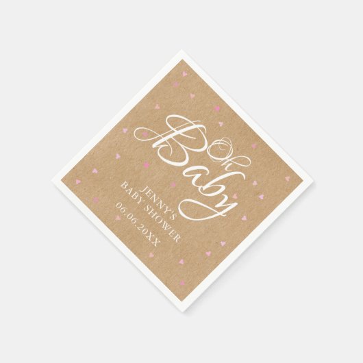 Oh Baby Pink Love Hearts Baby shower / Sprinkle Servet (Hoek)