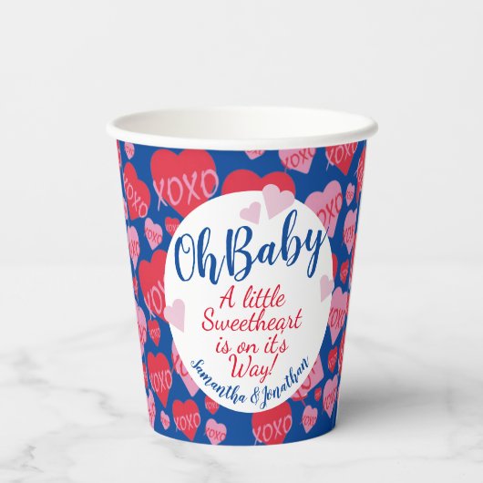 Oh Baby Pink Red Sweethearts Baby shower Blauw Papieren Bekers (Achterkant)