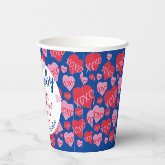 Oh Baby Pink Red Sweethearts Baby shower Blauw Papieren Bekers (Rechts)
