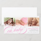 Oh Baby | Pink Script Geboorteaankondiging Aankondiging (Voorkant / Achterkant)