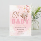 Oh Baby Pink Teddy Bear Balloons Girl Baby Shower  Kaart (Staand voorkant)
