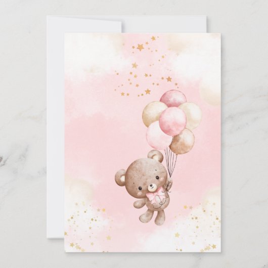 Oh Baby Pink Teddy Bear Balloons Girl Baby Shower  Kaart (Achterkant)