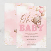 Oh Baby Pink Teddy Bear Balloons Girl Baby Shower  Kaart (Voorkant / Achterkant)