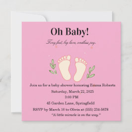 Oh Baby Pink Tiny Feet Girl Baby Shower Invitation Kaart