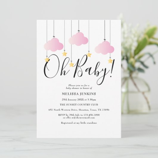Oh Baby Pink Twinkle Twinkle Baby shower Sprinkle Kaart (Staand voorkant)