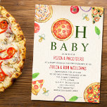 Oh Baby Pizza   Baby shower Pacifiers Kaart<br><div class="desc">Pizza & Pacifiers baby shower pizzapagina met illustratie van een pepperoni pizza die is opgenomen in het ontwerp "oh baby" met pizza,  tomaat,  basilicum,  uien en pacifier-illustraties overal.</div>