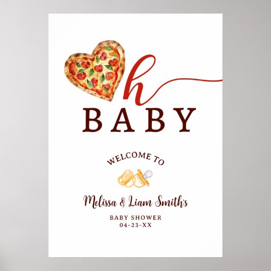 Oh Baby Pizza Baby shower Welkomstbord – Leuk eten Poster (Voorkant)