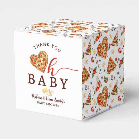 Oh Baby Pizza en Fopspenen Baby shower Favoriet Bo Bedankdoosjes (Voorkant Zijde)