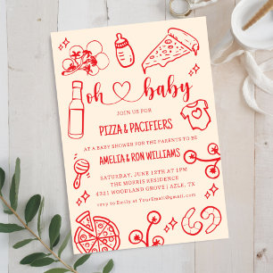 Oh Baby Pizza + Fopspenen Baby Shower Uitnodiging