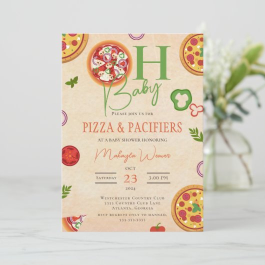 Oh Baby Pizza fopspenen schattig Baby shower Kaart (Staand voorkant)