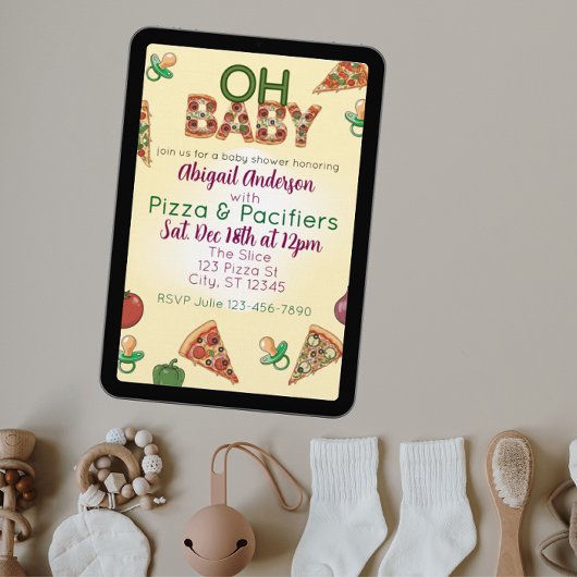 Oh Baby, Pizza & Pacifiers Baby Shower Kaart