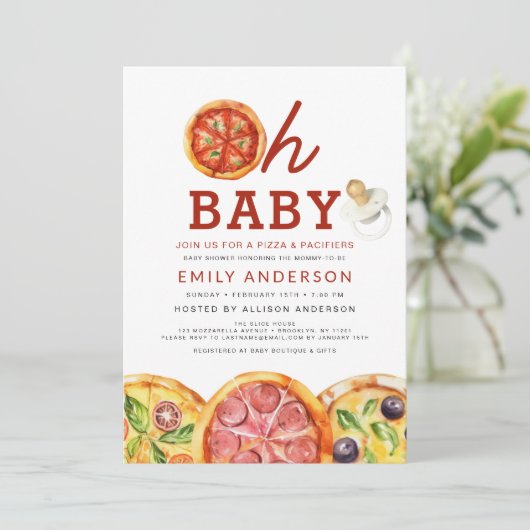 Oh Baby Pizza & Pacifiers Baby shower Kaart (Staand voorkant)