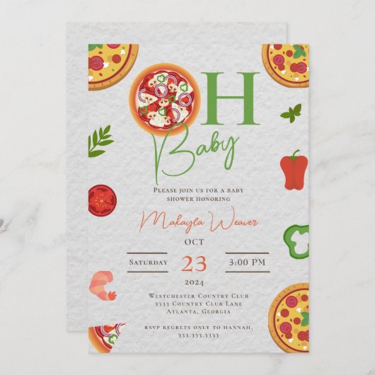 Oh Baby Pizza Pacifiers chic Baby shower Invitatio Kaart (Voorkant / Achterkant)