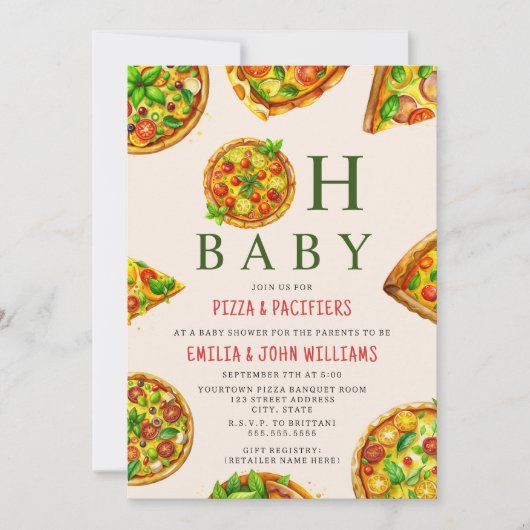 Oh Baby Pizza Tomatoes Olivia Groen Baby shower Kaart (Voorkant)