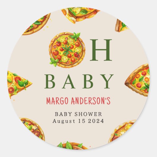 Oh Baby Pizza Tomatoes Olivia Groen Baby shower Ronde Sticker (Voorkant)