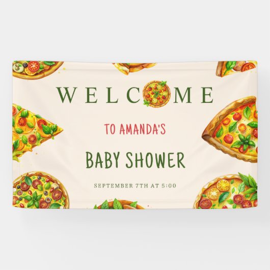 Oh Baby Pizza Tomatoes Olivia Groen Baby shower Spandoek (Horizontaal)