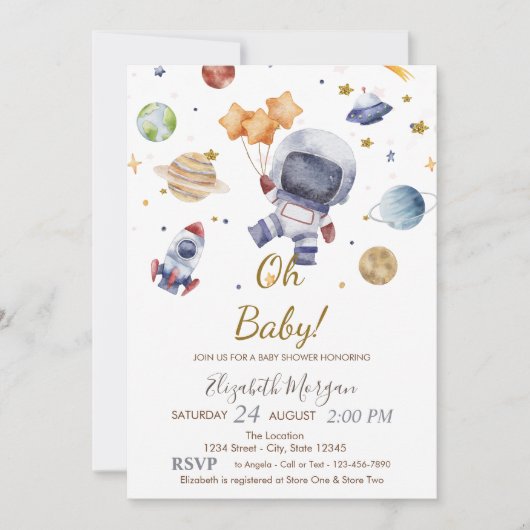 Oh Baby Planet Astronaut Baby shower Kaart (Voorkant)