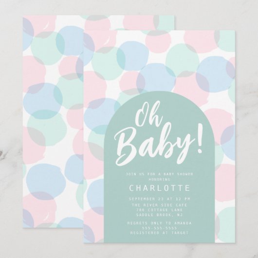 Oh Baby Polka Dots Baby shower Uitnodiging (Voorkant / Achterkant)