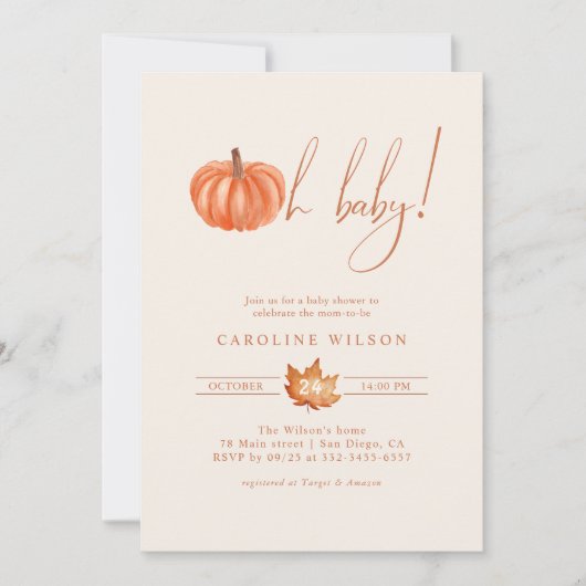 Oh Baby pompoen Baby shower Herfst minimalistisch Kaart (Voorkant)