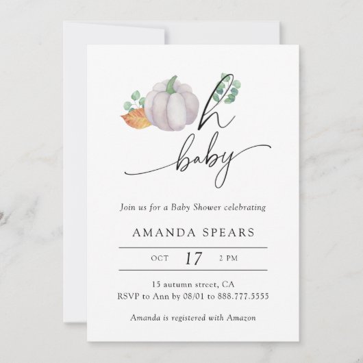 Oh baby, pompoen herfst baby shower kaart (Voorkant)