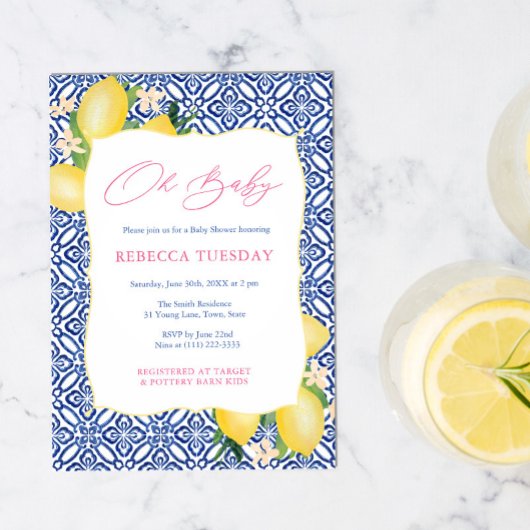 Oh Baby Positano Lemons Pink Girl Baby shower Kaart