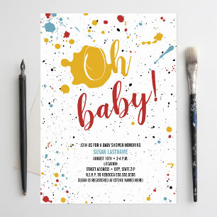 Oh Baby Primaire verfvlek Neutraal Baby shower Kaart