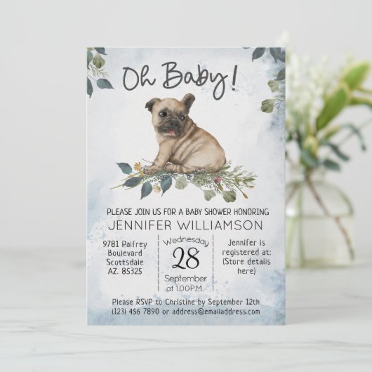 Oh Baby! Pug Puppy Dog Baby shower Kaart (Staand voorkant)