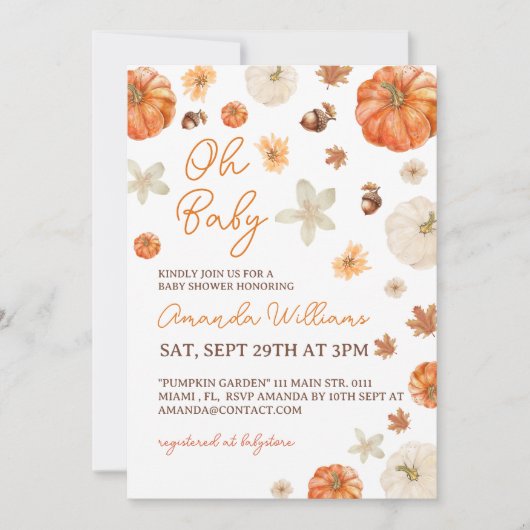 Oh Baby Pumpki Baby shower Kaart (Voorkant)