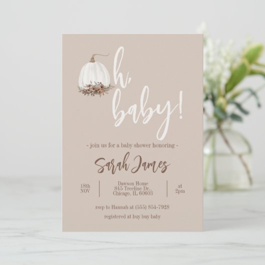 Oh Baby Pumpkin Baby shower Uitnodiging (Staand voorkant)